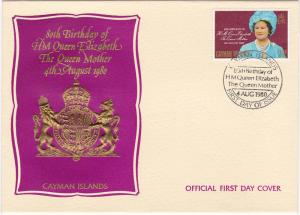 Cayman Islands 443 Set FDC Queen Mother Birthday (A)