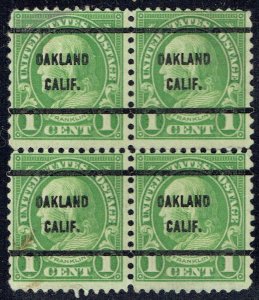 1926 1c Franklin with precancel from OAKLAND CA (63-61) Block of 4. BUREAU