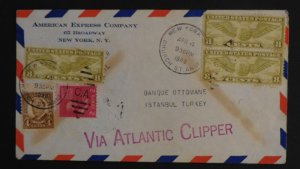 1940 New York NY USA Dixie Clipper Cover to Istanbul Turkey American Express 2