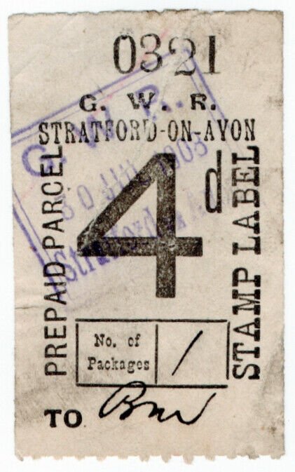 (I.B) Great Western Railway : Prepaid Parcel 4d (Stratford-on-Avon) 