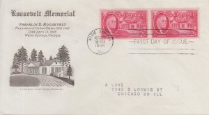 1945 Roosevelt Memorial (4)   (Scott 930-33) Grimslnd TA FDC