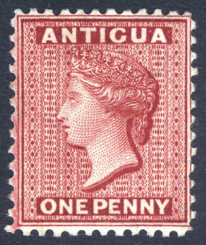 Antigua 1884 1d Carmine Red WmkCA Perf 12 SG 24 Scott 20 VLMM/MVLH Cat £55($73)