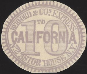 US Scott #11L3 Mint VF 10 Cent 1851 Local Stamp Bedford & Company Express