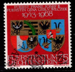 LIECHTENSTEIN Scott 446 Used 1968 Coat of Arms