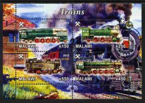 MALAWI - 2012 - Steam Locomotives #7 - Perf 4v Sheet - MNH - Private Issue