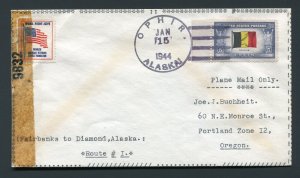 1944 Ophir, Alaska (DPO 1909-1957) to Portland, OR -WWII Censored Tied DAV Label