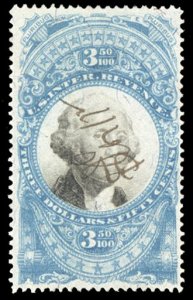 United States, Revenues #R126 Cat$450, 1871 $3.50 blue and black, used, thin