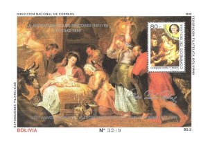 #2285 BOLIVIA 1990 RELIGION PAINTING RUBENS POPE J.P II S/S MI BL 187 YV 159 MNH