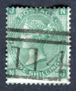 GB 1865 QV. 1s green Plate 4. Emblems. Used. Dundee - numeral p/mark. SG101.