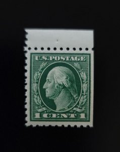 1914 1c George Washington, Green, Booklet Single Scott 424 Mint F/VF LH