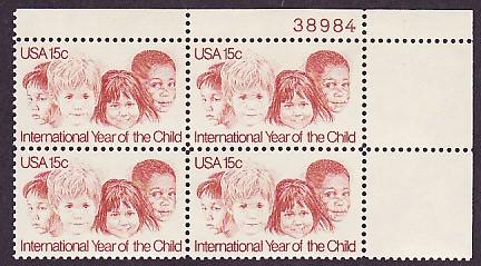 US Stamp #1772 MNH - International Year of Child Plate Blk/4