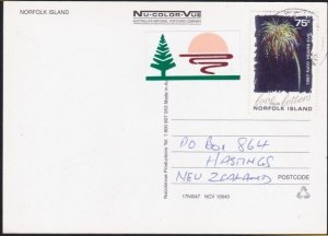 NORFOLK IS 1997 75c Christmas on postcard with New Zealand + cinderella....B3563