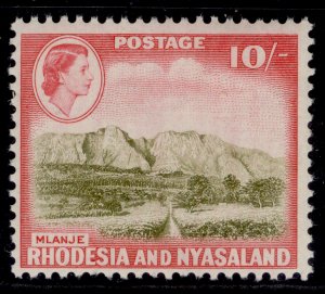 RHODESIA & NYASALAND QEII SG30, 10s olive-brown & rose-red, NH MINT. Cat £30.