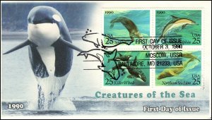 AO-2508-2511, 1990, Creatures of the Sea, Add on Cover, First Day Cover,  