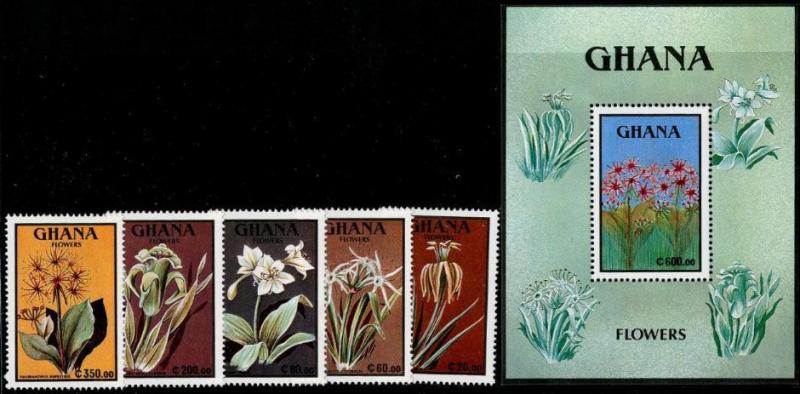 HERRICKSTAMP GHANA Sc.# 1285-90 Flowers Set & S/S