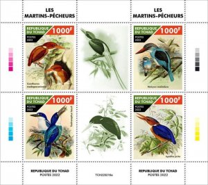 Chad - 2022 Kingfisher Birds, Lazuli, African Pygmy - 4 Stamp Sheet - TCH220216a