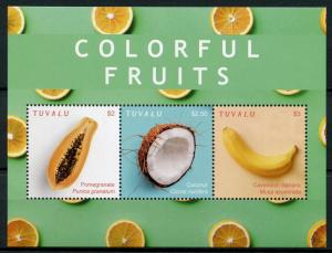 Tuvalu Nature Stamps 2018 MNH Colorful Fruits Banana Coconut Pomegranate 3v M/S