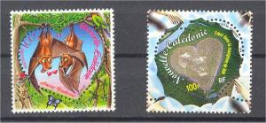 NEW CALEDONIA, 2 HEART SIZED STAMPS FOR VALENTINE'S DAY NH