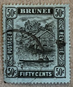 Brunei 1920 50c black on blue-green, used. Scott 35, CV $42.50.   SG 45a