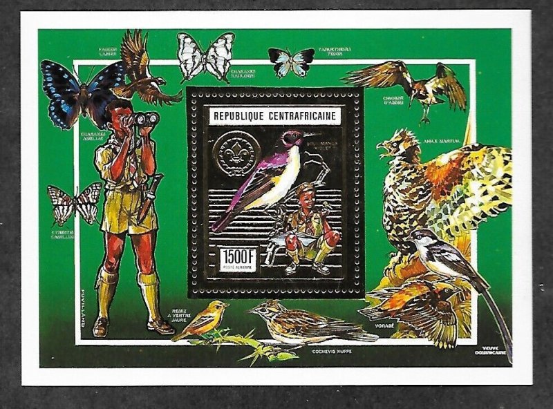 CENTRAL AFRICAN REPUBLIC Sc 893a NH UNLISTED GOLD FOIL S/S OF 1988 - BIRDS SCOUT 