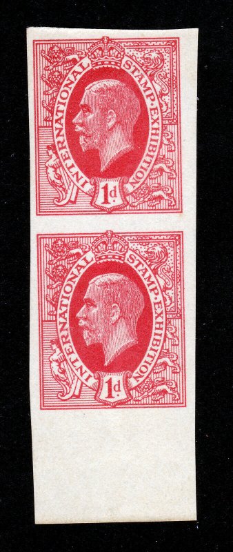 GB 1912 INTERNATIONAL STAMP EXHIBITION 1D IMPERF RED/CARMINE PAIR MNH