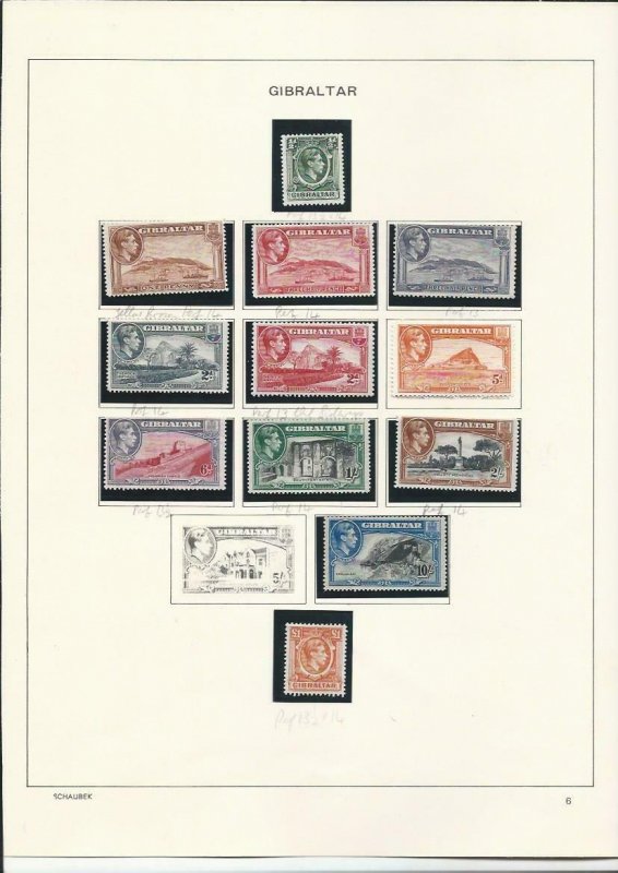 GIBRALTAR 1938-51 KG6 33 STAMPS TO £1 WITH PERF VARS ETC MM CAT £1250