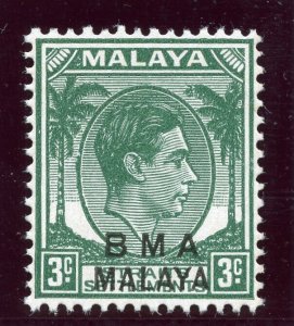 Malaya - BMA 1946 KGVI 3c blue-green (Die II) ordinary paper MNH. SG 4a.