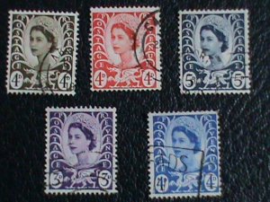 ​Wales & Monmouth Stamp:1958-69- SC#7-11 very old used Stamps