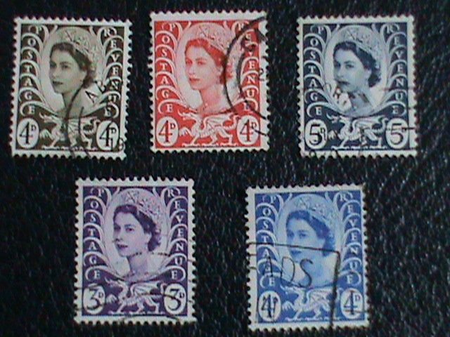 ​Wales & Monmouth Stamp:1958-69- SC#7-11 very old used Stamps