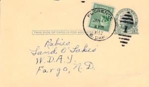 United States South Dakota Florence 1952 numeral duplex  Postal Card  Small c...