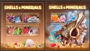 Maldive Islands 2017 Marine Life Shells & Minerals sheet + S/S MNH