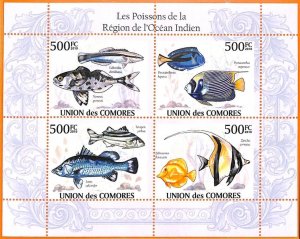 Comoro Islands MNH S/S Indian Ocean Fish 2010 4 Stamps