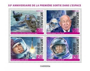 Central African Rep Space Stamps 2020 MNH Alexei Leonov 1st Spacewalk 4v M/S