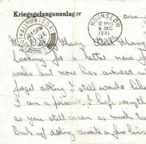 GB Middx GERMANY POW Camp Card UNKNOWN ISLEWORTH 1941 WW2 {samwells-covers}MA15