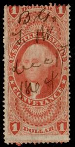 United States - Used $1 Conveyance Revenue Stamp Scott #R66 (Washington)