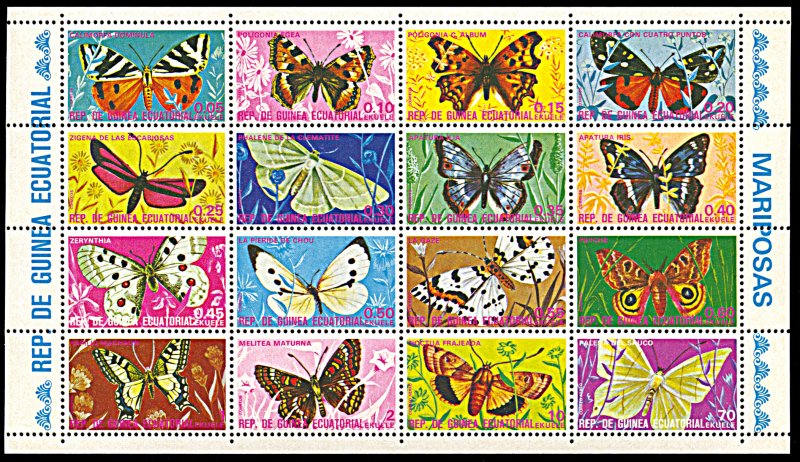 Equatorial Guinea 74252-74267, MNH, Butterflies sheet of 16