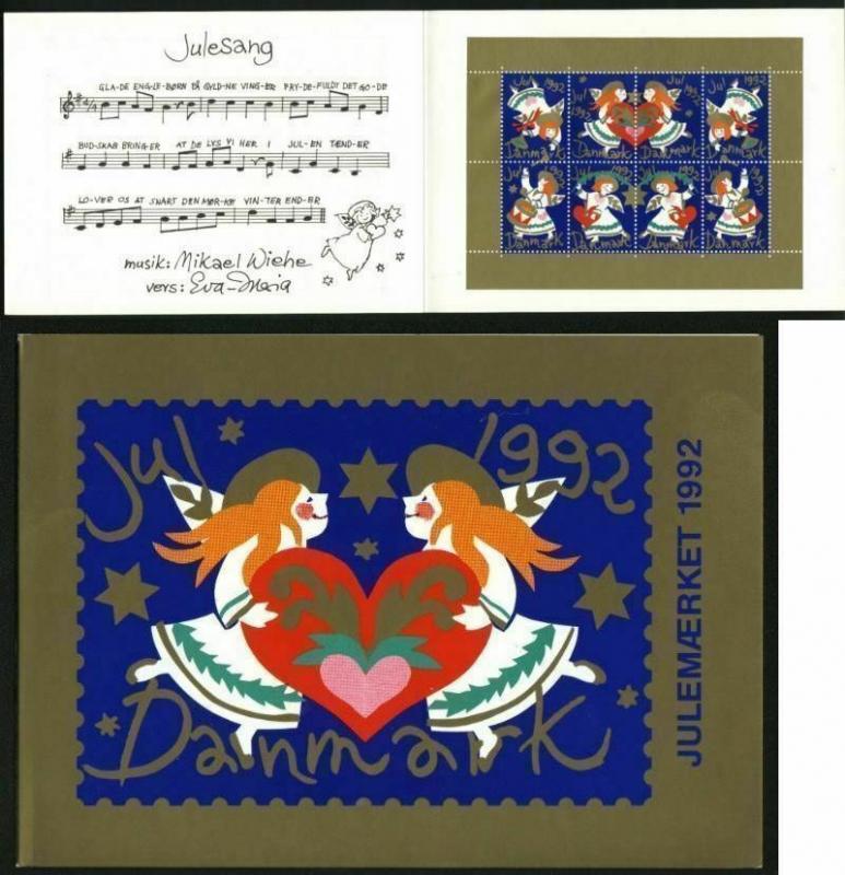 Denmark. Christmas Seals 1992. Souvenir Folder. Angels,Heart.