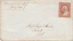 United States Jersey Schraalenburgh c1858 ms  1851-1894  3c Washington 1857 I...