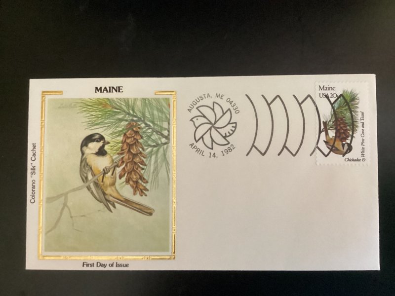 US Scott #1971 Maine FDC unaddressed Colorano Silk Chicadee White PineConeTassel