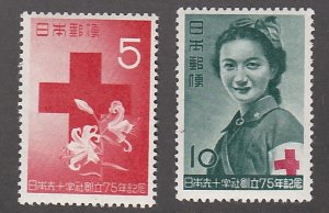Japan # 554-555, Japanese Red Cross 75th Anniversary, Mint Hinged, 1/3 Cat