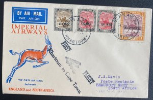 1931 Khartoum Sudan First Flight Airmail Cover FFC To Beaufort South Africa