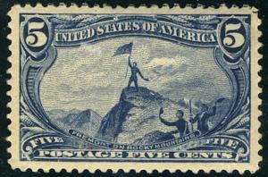 US #288 SCV $375. 5c Trans-Miss, XF-SUPERB JUMBO mint hinged, SUPER SIZED MAR...