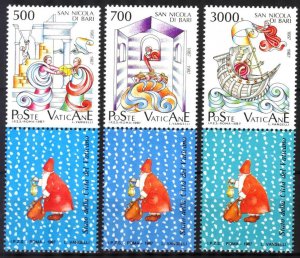 Vatican 1987 Christmas St. Nicholas from Myra to Bari Mi. 934/6 with labels MNH