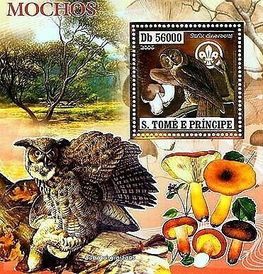 S. TOME & PRINCIPE 2006 MNH gold - OWLS, MUSHROOMS, SCOUTS. Scott Code: 1675