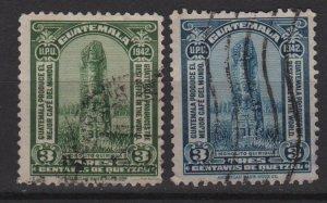 Guatemala 1942 Scott 302 & 303 used- Mayan Steele Quirigua