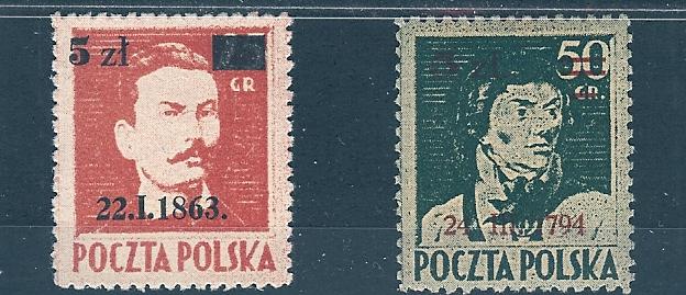 Poland, 362-63, Surcharged in Black/Red Singles, **MNH**