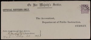 NEW SOUTH WALES Envelope Official 1893 use of Centennial 1d OS School Bank type.