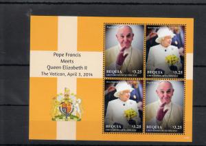 Bequia Grenadines St Vincent 2014 MNH Pope Francis Queen Elizabeth II 4v M/S I