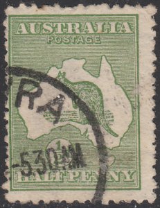 Australia 1913 used Sc #1 1/2p Kangaroo and Map Varieties