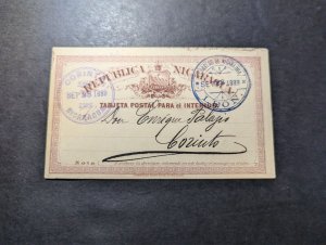 1889 Republic of Nicaragua Postcard Cover Leon to Corinto